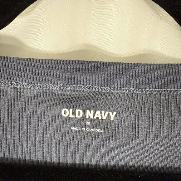 New Old Navy Blouse Women's Medium Blue Ribbed Short Sleeve Round Neck - Picture 4 of 10